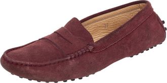 Tod's Tods Burgundy Suede Gommino Slip On Loafers