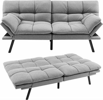 Costway 2 Seat Convertible Loveseat Sofa Bed Memory Foam Sleeper Couch 3-level Adjust