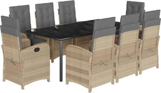 vidaXL Set Comedor De Jard&iacute;n 9 Pzas Con Cojines Rat&aacute;n Sint&eacute;tico Beige Vidaxl