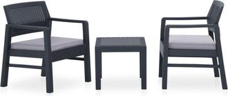 vidaXL Set De Muebles De Jard&iacute;n 3 Piezas Con Cojines Pl&aacute;stico Gris Vidaxl