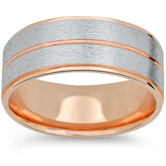 Pompeii3 Mens 14k Rose & White Gold Two Tone Brushed Wedding Band