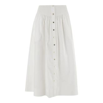 Tory Burch Midi Skirts, female, White, S, Stretch Cotton Skirt Button Closure