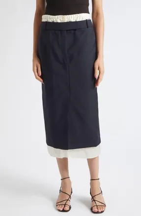 R&oacute;he Boxer Detailed Virgin Wool & Mohair Pencil Skirt in Navy at Nordstrom, Size 42