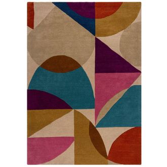 Flair Rugs Alfombra de lana beige, rosa, violeta, azul y terracota 120x170cm