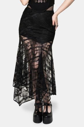 Disturbia Lucie Lace Asymmetric Hanky Maxi Skirt in Black at Nordstrom, Size 14