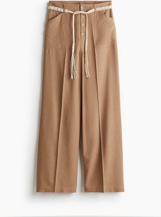 H&M Hose aus Leinenmix mit Bindegürtel - Beige