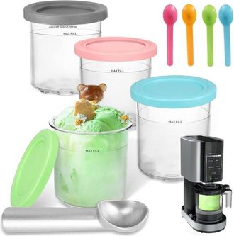 OEM Juego De 4 Recipientes Para M&aacute;quina De Helado Ninja Creami Nc300eu, Compatible Con Ninja Creami. Accesorios Para M&aacute;quina De Helado Compatibles Con Las