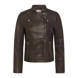 Part Two Leather Jackets, female, Brown, Size: S Asymmetric Zip Leather Biker Jacket