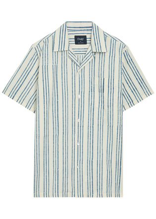Drake's Drakes Striped Cotton Shirt - Blue - XL