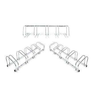 Relaxdays 3 Soportes Bicicletas Suelo, Pared, Aparcabicicletas, 5 Bicis C/u, 26 X 130 X 32 Cm, Portabicicletas, Acero, Plateado