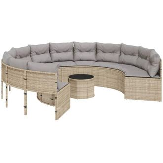 vidaXL Vidaxl - Sof&aacute; De Jard&iacute;n Redondo Con Mesa Y Cojines Rat&aacute;n Pe Beige