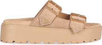 Prada Sliders, female, Beige, Size: 10 US Suede Slippers