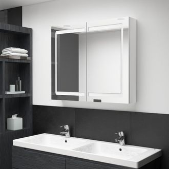 vidaXL Armario De Ba&ntilde;o Con Espejo Led Blanco Brillante 80x12x68 Cm Vidaxl