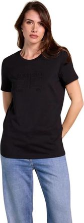 Elisabetta Franchi Jersey T-shirt met geborduurd logo - Dames - T-shirts - Zwart - M - Katoen - Tops