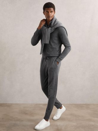 Reiss Derby Grey Melange Merino Wool-blend Cuffed Joggers, Xxl