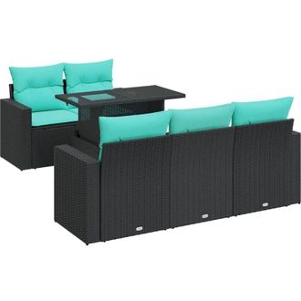 vidaXL 6 Piece Garden Sofa Set with Cushions Black Poly Rattan Acacia vidaXL