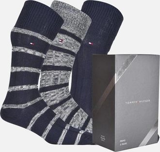 Tommy Hilfiger Mens 3-Pack Mouline Stripe Ribbed Boots Socks Gift Box, Navy Combo - Black - Size: 10/9.5/9/10.5/11/11.5/12/12.5