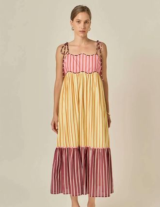 English Factory Colorblock Stripe Sleeveless Midi Dress In Multi
