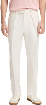 BOSS Pleated Cotton Stretch Twill Dress Pants in White at Nordstrom Rack, Size 34