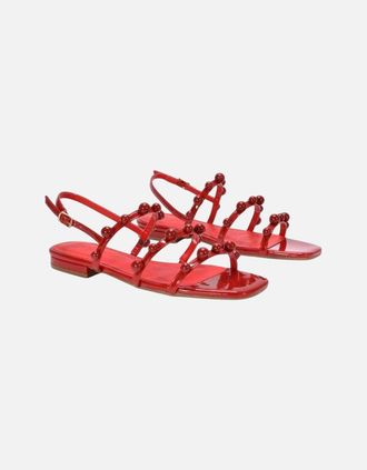 XY London Womens XY London Womens/Ladies Pamela Patent Strappy Beaded Flat Sandals - Red - Size: 8