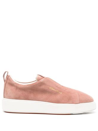 Santoni logo-debossed suede slip-on sneakers - Pink