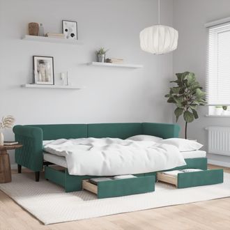 vidaXL Vidaxl - Sof&aacute; Cama Nido Con Cajones Terciopelo Verde Oscuro 80x200 Cm