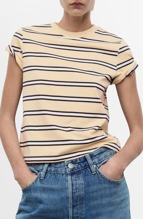 Mango Stripe Cotton T-Shirt in Pastel Yellow at Nordstrom Rack, Size Large