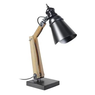 Tosel l&aacute;mpara de mesa madera natural metal pantalla antracita