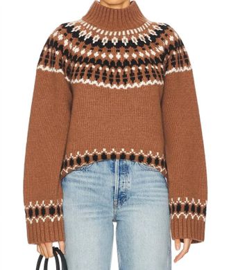 EAVES Womens Cait Fair Isle Sweater In Brown