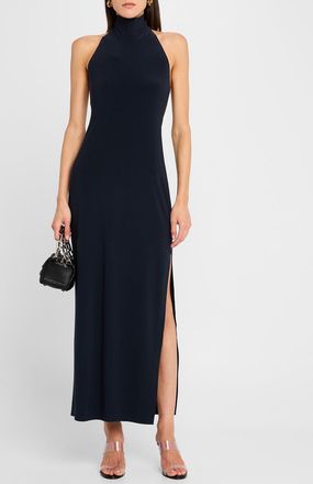 Norma Kamali Halter Turtle Side Slit Gown