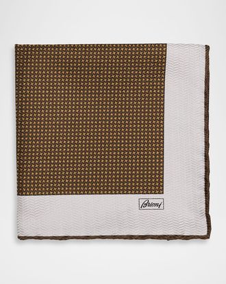 Brioni Mens Silk Hand-Rolled Micro-Geometric Pocket Square