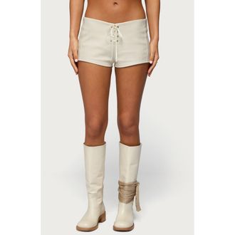 Edikted Wilde Lace-Up Faux Leather Shorts in Off-White at Nordstrom, Size X-Small