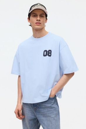 H&M Oversized Fit Printed T-shirt in Light Blue/sports Archives at Nordstrom, Size Xx-Large