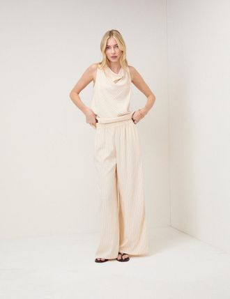 Nobody's Child Cream Pinstripe Wide Leg Trousers