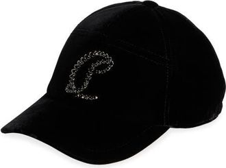 Christian Louboutin Mooncrest Crystal Embellished Adjustable Velvet Baseball Cap in Black/Jet at Nordstrom, Size X-Large