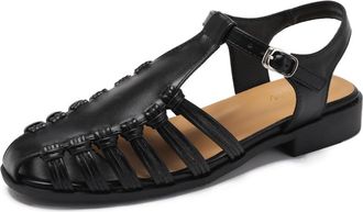 Generic Womens Braided Hollow Out Closed Round Toe Gladiator Roman Sandals Buckle Lightweight Casual Versatile Shoes (Black,5.5)