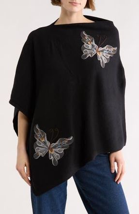 La Fiorentina Butterfly Embroidered Poncho in Black/Netural at Nordstrom Rack