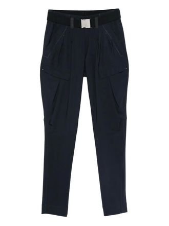 High belted cargo pants - women - Nylon/Elastane - 40 - Blue