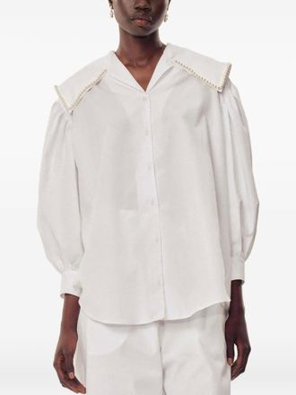 Simone Rocha pearl-trimmed puff-sleeve shirt - women - Cotton - 10 - White