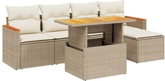 vidaXL Juego De Sof&aacute;s Jard&iacute;n Con Cojines 6 Pzas Rat&aacute;n Sint&eacute;tico Beige Vidaxl