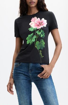 Desigual Floral Graphic T-Shirt in Black at Nordstrom, Size X-Small