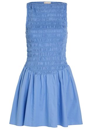 Faithfull The Brand Martina Shirred Cotton Mini Dress - Blue - M (UK12 / M)