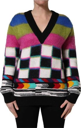 Dolce & Gabbana V-neck Pullover - Dames - V-hals truien - Veelkleurig - M - Wol - Truien & Vesten