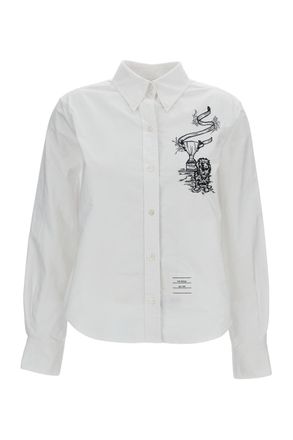 Thom Browne Hector Trophy Embroidered Shirt In Pencil Stitch