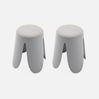 Sweeek Sweeek - Taburete Apilable Con Asiento Texturado, Set De 2, Niki, Gris Claro, 44x30x46 Cm