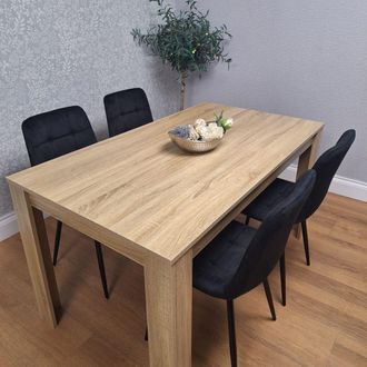 Kosy Koala Modern Oak Effect Dining Table Set With 4 Black Velvet Chairs Dining Room Furniture in Brown