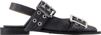 Ganni Vintage gesp ballerinas leer grijs - Dames - Ballerinas - Zwart - 40 EU - Leer - Schoenen