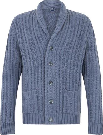 Fedeli Cardigan met sjaalkraag en lange mouwen - Heren - Vesten - Blauw - L - Wol - Truien & Vesten