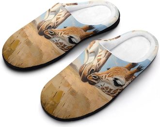 Generic Giraffes on The Grassland Mens Warm Slippers Non-Slip Sole Winter Rubber Cotton Shoes for Bedroom