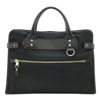 Gucci Pre-owned Handbags, female, Black, Size: ONE SIZE Pre-owned Nylon Canvas Briefcase